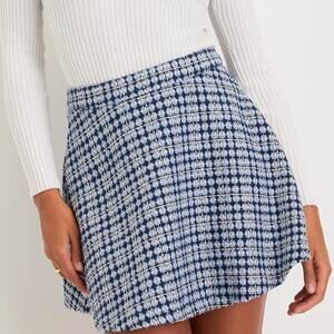 Chic Expertise Blue Multi Boucle Lurex Mini Skater Skirt by LULUS in Large